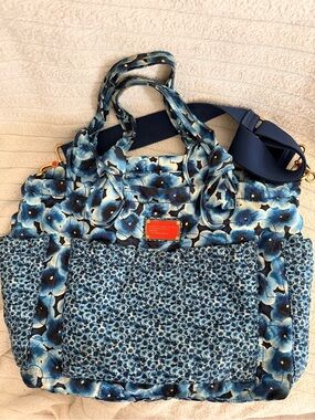 Marc Jacobs Blue Floral Quilted Baby Bag with Detachable Strap